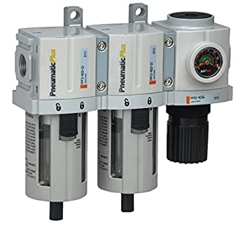 PneumaticPlus PPC3C-N03G 3 Stage Air Drying System - Particulate Air Filter%カンマ% Coalescing Filter & Air Pressure Regulator Combo 3/8 N