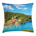 【中古】【輸入品・未使用】Ambesonne イタリア製クッションカバー Porofino Landmark 空中パノラマビュー村とヨットリトルベイハーバー 装...