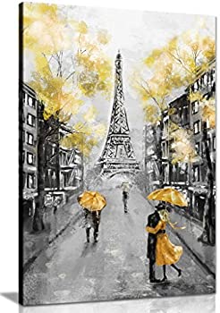 šۡ͢ʡ̤ѡ(A2 61x41 cm (24x16in)) - Yellow Black &White Paris Painting Canvas Wall Art Picture Print (24x16)