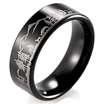 【中古】【輸入品・未使用】Shardonメンズ8?mmブラックタングステンリングwith Engraved Deersと山 【中古】【輸入品・未使用】Shardonメンズ8?mmブラックタングステンリングwith Engraved Deersと山
