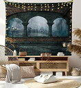 【中古】【輸入品・未使用】Ambesonne ゴシックタペストリー 夜の中世のお城 古いアーチとキャンドル付き 中世の霧のイメージ 寝室やリビングルームの寮の広い 80インチ x 6