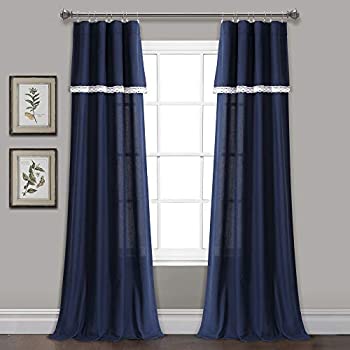 【中古】【輸入品・未使用】Linen Lace Window Curtain Panels Navy Pair 38X84 Set