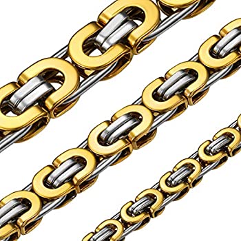 【中古】【輸入品・未使用】ChainsHouse ユニセックス316Lステンレススチール/18Kゴールドメッキブレスレット 幅6/8/10mm ビザンチンチェーンネックレス 男女兼用 ブラック