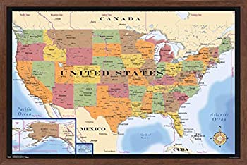 【中古】【輸入品・未使用】Trends International Map - USA Time Zones Wall Poster%カンマ% 14.725%ダブルクォーテ% x 22.375%ダブルクォーテ%%カンマ% Mahogany Framed Version 141［並行