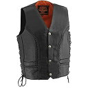 【中古】【輸入品・未使用】Milwaukee Leather ML1359 メンズ 'Buffalo Coin' ブラック編組レザーベスト サイドレース付き -...