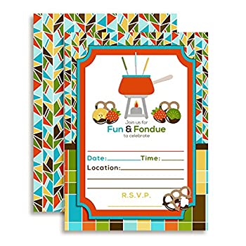 Fondue Party Themed Fill In Invitations set of 10 with envelopes