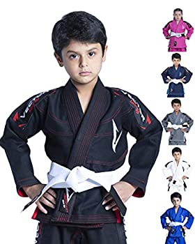 (C0%カンマ% Black) - Vector Sports 100% Cotton Pearl Weave Kids Brazillian Jiu Jitsu BJJ Gi Attila Series Kimono Lightweight Preshrunk Fab