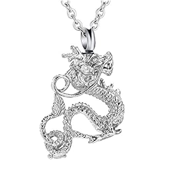 【中古】【輸入品・未使用】AIWENXI 遺灰用ジュエリー ドラゴンペンダントロケット ステンレススチールホルダー ペット 人間記念品 メモリアル骨壺ネックレス 男女兼用 シル