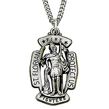 【中古】【輸入品・未使用】Sterling Silver Saint Florian Protect Us Fire Fighters Pierced Medal%カンマ% 2.5cm