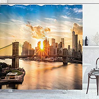 【中古】【輸入品・未使用】(180cm W By 210cm L%カンマ% Multi 7) - NYC Decor Shower Curtain Set by Ambesonne%カンマ% Cityscape of Brooklyn Bridge and Lower Manhattan Hud