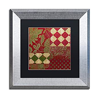 【中古】【輸入品・未使用】Trademark Fine Art Merry Christmas Patchwork II by Color Bakery、ブラックマット、シルバーフレーム 11x11インチ