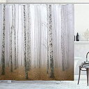 【中古】【輸入品 未使用】(180cm W By 180cm L カンマ Multi 8) - Ambesonne Farm House Decor Collection カンマ Morning Mist in Autumn Birch Grove Flora Calm Serene Sim