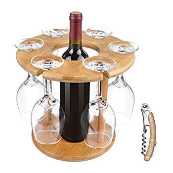 【中古】【輸入品 未使用】Wine Glass Cup Rack and Bottle Holder カンマ Vina Bamboo Wine Tabletop Glass Hanger Hook Stand Organiser Tray with a Free Wooden Corkscre