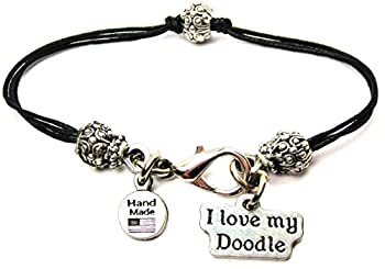 【中古】【輸入品・未使用】ChubbyChicoCharms I Love My Doodle、ピュータービーズブラックワックスコットンコードブレスレット、2.5?"