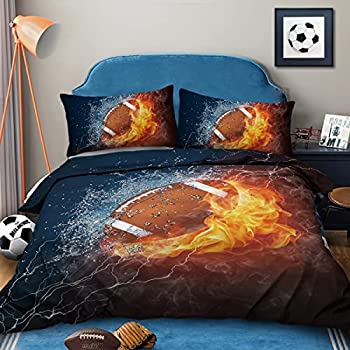 【中古】【輸入品・未使用】(Twin) - Arightex American Football Bedding Fire and Ice Brown Ball Fl..