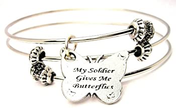 ChubbyChicoCharms My Soldier Gives Me Butterflies Expandable Wire Tripleスタイルバングルブレスレット、2.5?&quot;