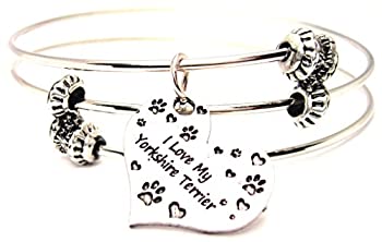 ChubbyChicoCharms I Love My Yorkshire Terrier Expandable Wire Tripleスタイルバングルブレスレット、2.5?&quot;