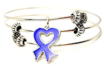 楽天スカイマーケットプラス【中古】【輸入品・未使用】ChubbyChicoCharms Colon CancerブルーハートAwarenessリボンExpandable Wire Tripleスタイルバングルブレスレット、2.5?"