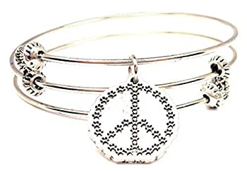 ChubbyChicoCharms Peace Sign Made Out Of Paw Prints Expandable Wire Tripleスタイルバングルブレスレット、2.5?&quot;