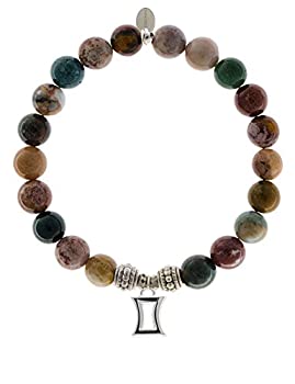 【中古】【輸入品・未使用】EvaDane自然オーシャンジャスパージェムストーンロープビーズジェミニチャームストレッチブレスレット