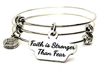 ChubbyChicoCharms Faith Is Stronger Than Fear Expandable Wire Tripleスタイルバングルブレスレット、2.5?&quot;