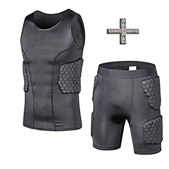 šۡ͢ʡ̤ѡ(Large%% black padded suit) - TUOY Padded Compression Shorts Padded Vest Padded Shorts Rib Hip And Thigh Protector For Football Pain