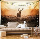 【中古】【輸入品・未使用】Huntingインテリアタペストリーby Ambesonne、Red Deer in the Morning Sun Wild Nat...