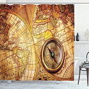【中古】【輸入品 未使用】(180cm W By 190cm L カンマ Multi 11) - Antique Decor Shower Curtain Set By Ambesonne カンマ Compass On An Ancient World Map Historic Border
