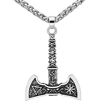 【中古】【輸入品・未使用】GuoShuang 北欧バイキング ヴァルクナッツ ヴァルクナット ルーンアックス ペンダント ネックレス ステンレススチール ヴァル...