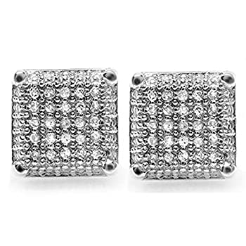 【中古】【輸入品・未使用】Platinum Plated White CZ Cubic Zirconia Square Cube Dice Shaped Mens Ladies Unisex Hip Hop Iced Stud Earrings 9 mm
