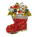 【中古】【輸入品・未使用】selovoグリーンリーフBootクリスマスブローチピンレッドオーストリアのクリスタルゴールドトーン