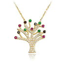【中古】【輸入品・未使用】14?KゴールドTree of LifeマルチカラーCZパヴェペンダントwith 16?%ダブルクォーテ% - 1.5?%ダブルクォーテ%取り外し可能な拡張ネックレス(4)