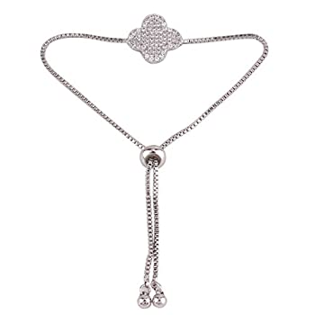 【中古】【輸入品・未使用】Grace Junファッション蝶結びハートクローバーBee調節可能なチェーンゴールド/ PLATINMメッキCZチャームブレスレット