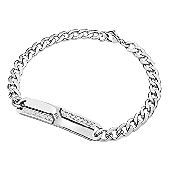 楽天スカイマーケットプラス【中古】【輸入品・未使用】555Jewelry 6mm ステンレススチール カーブフラットキューバリンクチェーンブレスレット メンズ 8.25インチ シルバー