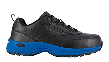 yÁzyAiEgpzReebok Mens Black/Blue Leather Athletic Work Oxford Ateron Steel Toe