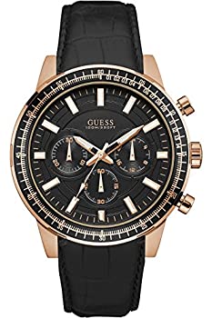 【中古】【輸入品・未使用】Guess w0867g1、メンズクロノグラフ、ローズゴールドトーン、ブラックダイヤル、ステンレススチールケース、レザーストラップ、スクリュークラウ