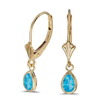 【中古】【輸入品・未使用】14K イエローゴールド ペアブルートパーズ ベゼル レバーバック イヤリング