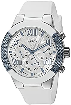 šۡ͢ʡ̤ѡGUESS Women's U0772L3 Sporty Silver-Tone Stainless Steel Watch with Multi-function Dial and White Strap Buckle