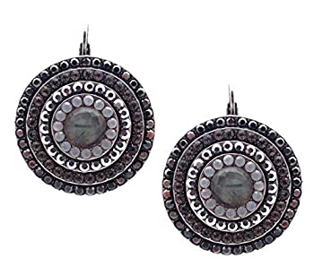 【中古】【輸入品・未使用】Mariana フレンチシルク スワロフスキークリスタル シルバートーンイヤリング ブラックグレー ホワイト ラウンドパヴェモザイク M126