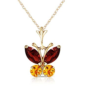 【中古】【輸入品・未使用】K14 Solid Gold 18%ダブルクォーテ% Necklace with Garnet and Citrine Butterfly Pendant