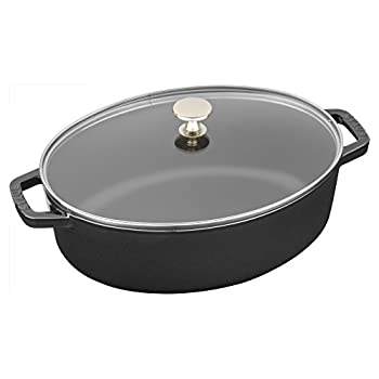 【中古】【輸入品・未使用】STAUB シャロー ワイド オーバル ココット、ガラス蓋付き 4.25クオート マットブラック