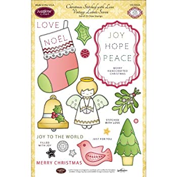 【中古】【輸入品・未使用】JustRite Papercraft Clear Stamp Set 6%ダブルクォーテ%X8%ダブルクォーテ%-Christmas Stitched W/Love 25pc (並行輸入品)