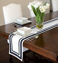 【中古】【輸入品・未使用】White and Navy Blue Modern Contemporary Stripe Hotel Collection Table Runner Mat Topper 30cm x 180cm