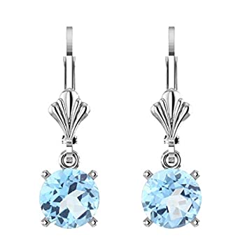 【中古】【輸入品・未使用】4.00カラット ラウンド 天然トパーズ ダングル レバーバック フルール・ド・リス スタイル イヤリング 14K ホワイト AAA スワロフスキー 天然ト(4)