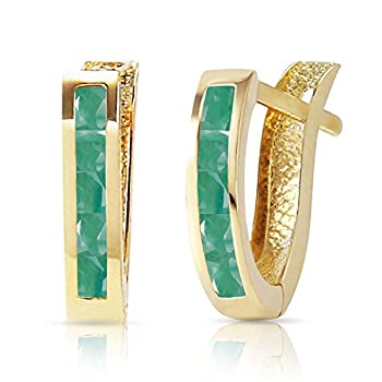 【中古】【輸入品・未使用】K14 Yellow Gold Emerald Oval Huggie Earrings