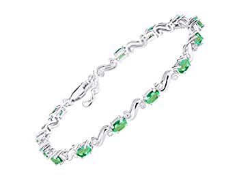 【中古】【輸入品・未使用】美しいグリーンエメラルド&ダイヤモンド S テニスブレスレットセット スターリングシルバー製 ? 7インチ〜8インチの手首に調節可能