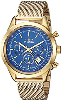 【中古】【輸入品・未使用】Invicta Men's Speedway 45mm Gold-Tone Steel Bracelet & Case Quartz Blue Dial Analog Watch 25224