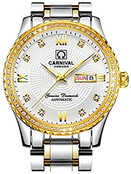 【中古】【輸入品・未使用】CARNIVAL メンズ 文字盤 自動巻き フルゴールド ステンレススチール サファイアガラス 防水 メンズ ブラック 腕時計 ゴールド/シルバー/ホワイト