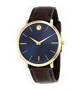 yÁzyAiEgpzMovado Men's 40mm Brown Leather Band Steel Case Sapphire Crystal Quartz Blue Dial Analog Watch 0607088