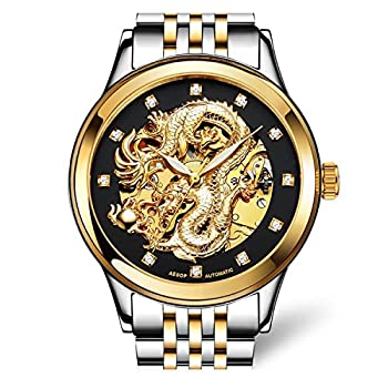 【中古】【輸入品・未使用】メンズ高級時計'ドラゴンコレクション' Carvedダイヤル自動機械防水ゴールドスケルトン腕時計 Gold Silver/Black 【中古】【輸入品・未使用】メンズ高級時計'ドラゴンコレクション' Carvedダイヤル自動機械防水ゴールドスケルトン腕時計 Gold Silver/Black